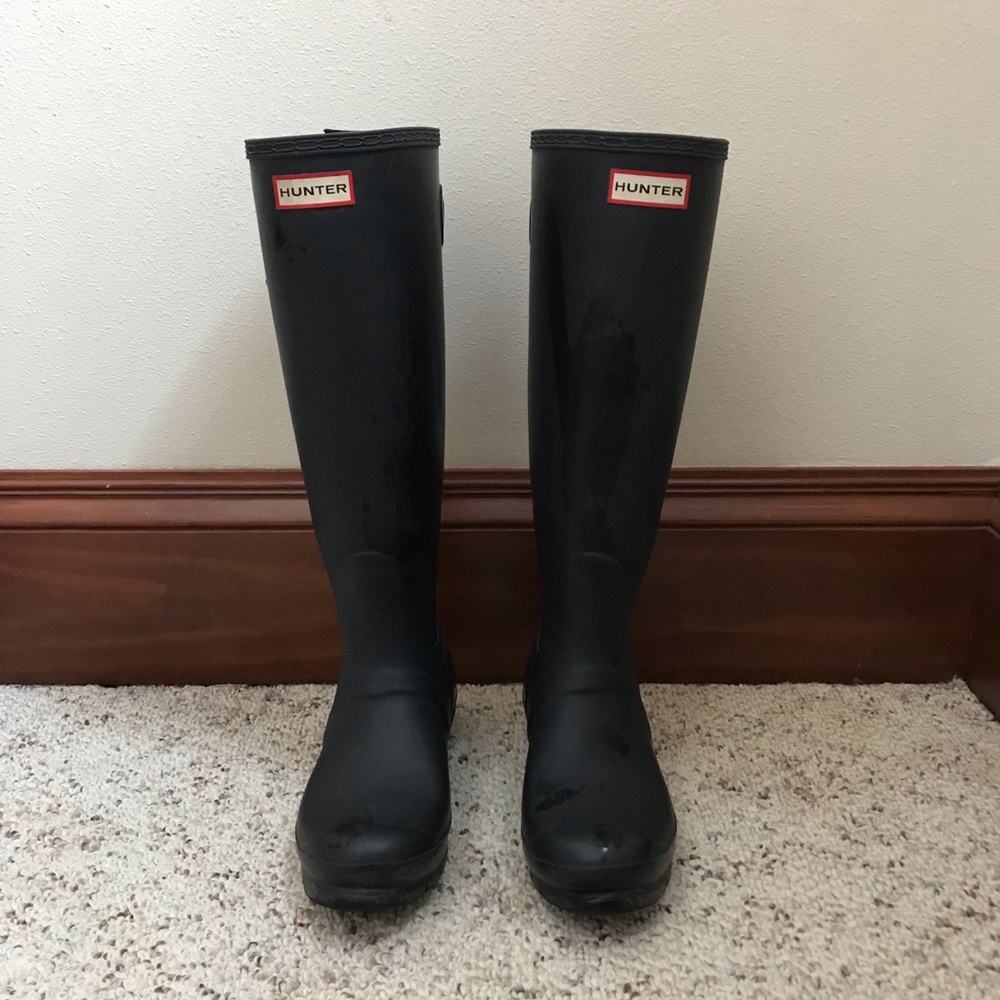 Matte Black Hunter Wide Calf Tall Rain Boots